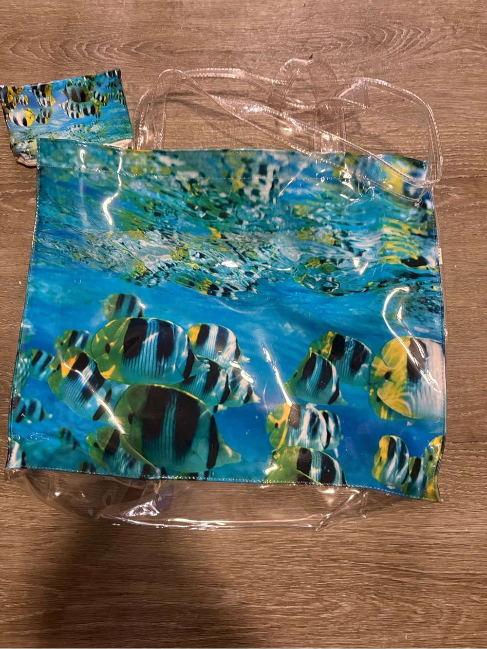 Clear Vinyl Tote and small pouch with Blue Tropical Fish Print